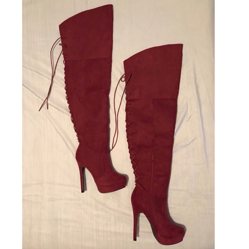 Over-the-knee suede heeled boot